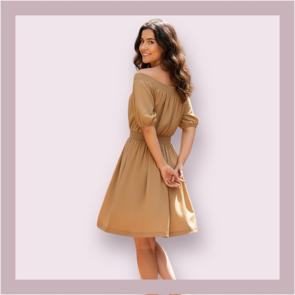 Club Monaco Golden Tan Smocked Silk Dress